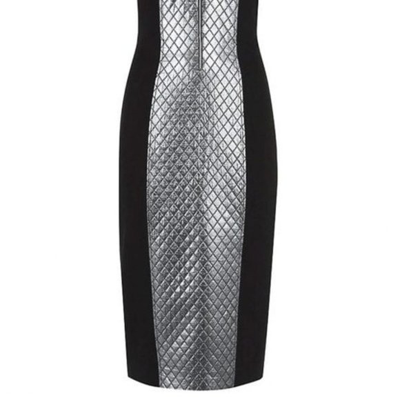 COPY - QUILTED PANEL BOUCLE CREPE SHEATH DRESS - Picture 3 of 5